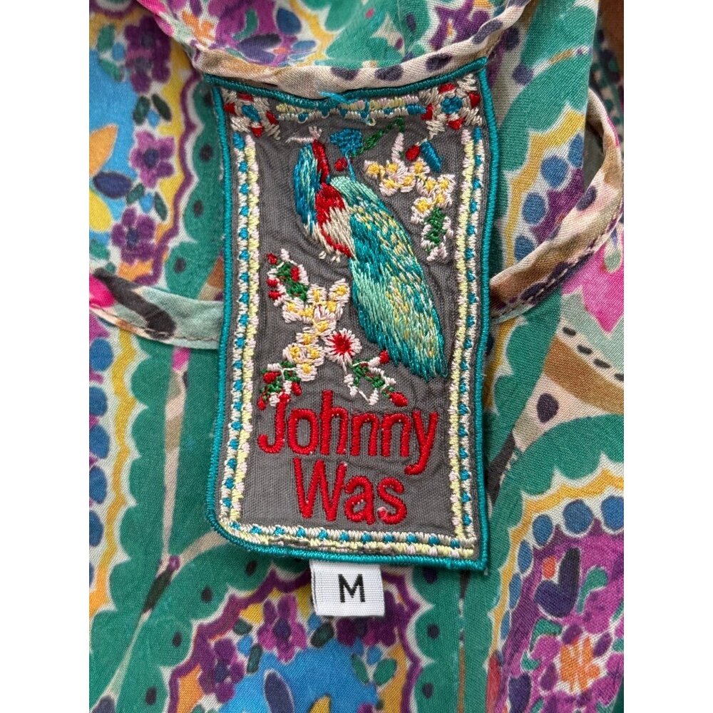 Johnny Was Women Size M Mini Tunic Dress Floral Paisley Short Sleeve Cupra Rayon - Picture 3 of 7